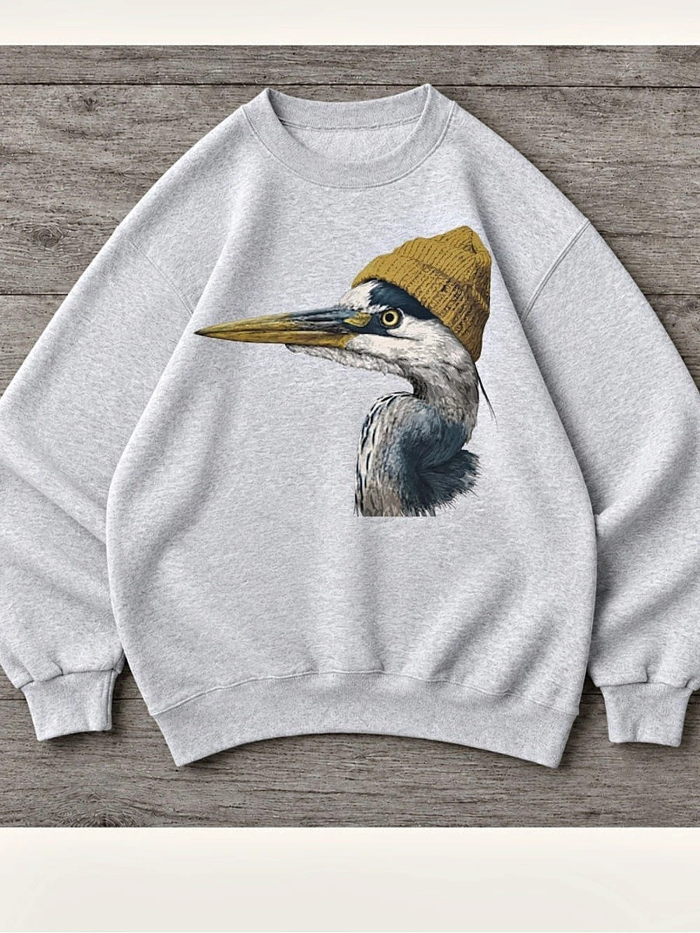 Gildan Heron Wear A Mustard Beanie Graphic Sweatshirt In Gray
